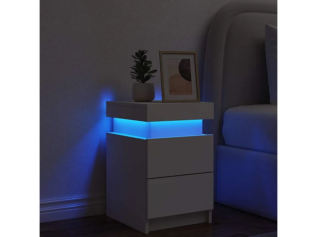 Nachttisch-Beistelltisch mit LED-Leuchten Weiß 35x39x55 cm SHL62549