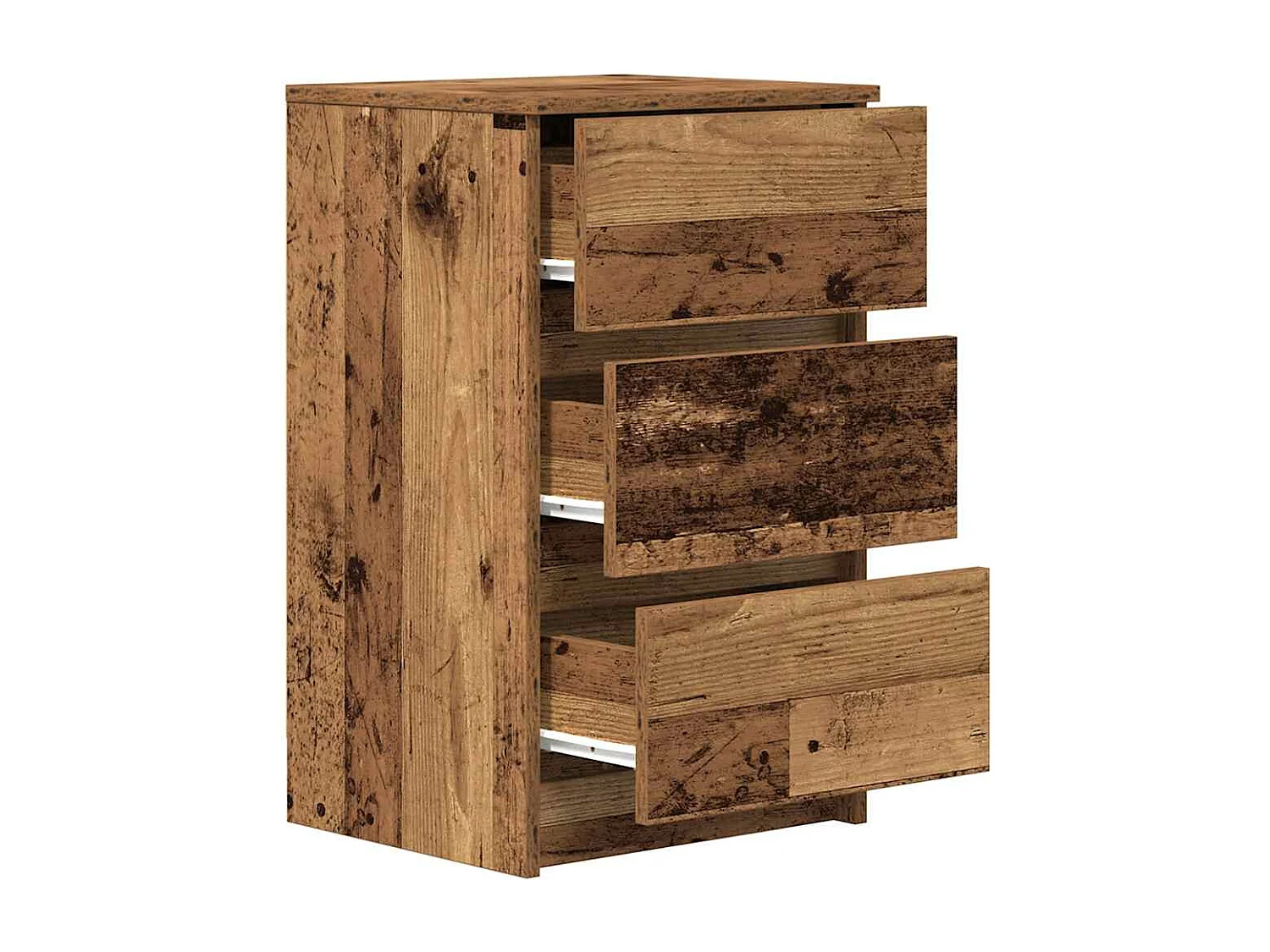 Nachttisch-Beistelltisch mit 3 Schubladen Altholz-Optik 39x35x65 cm SHL49107