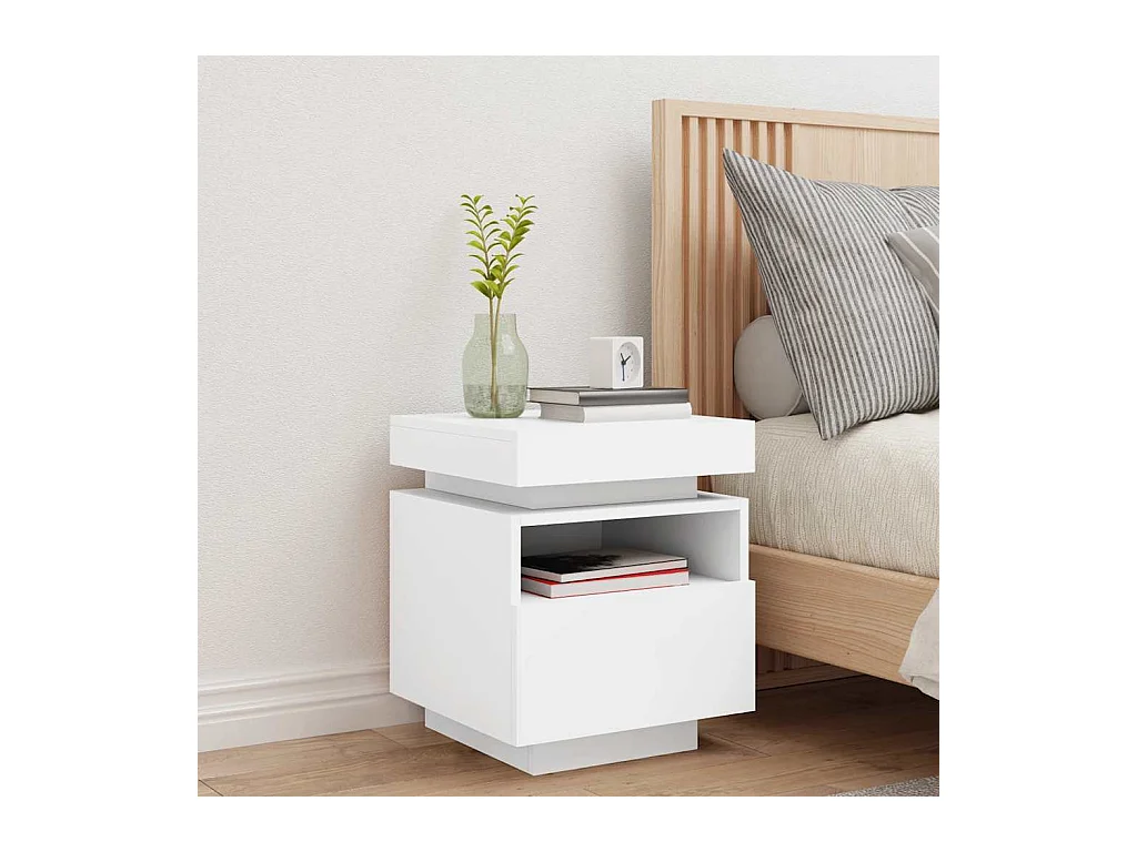 Mesita de noche | Mesilla de noche con luces LED blanco 40x39x48,5 cm