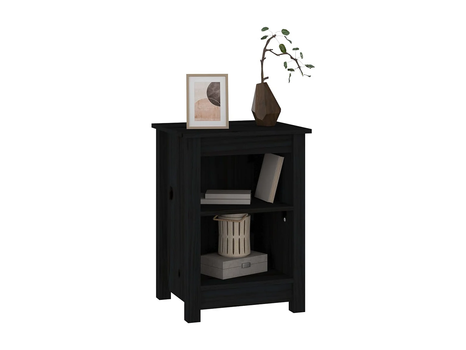 Mesita de noche | Mesilla de noche madera maciza de pino negro 40x35x55 cm