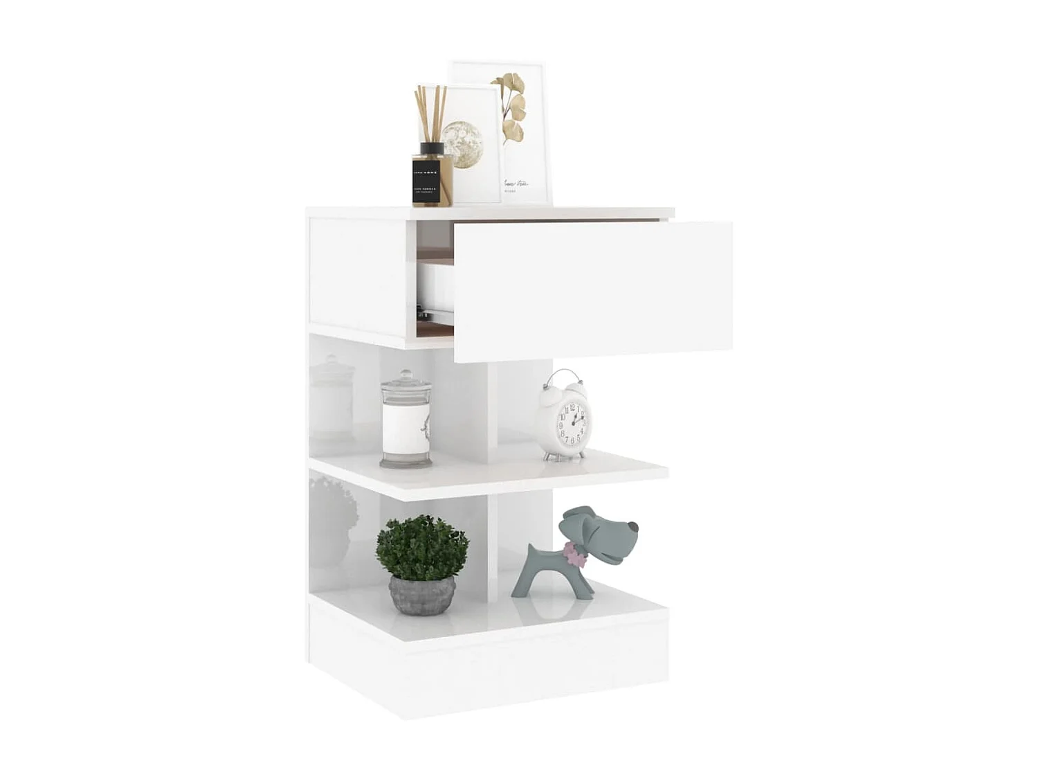 Nachttisch 2er Set-Beistelltisch Hochglanz-Weiß 40x35x65 cm SHL1286