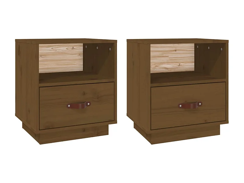 Nachttisch 2er Set-Beistelltisch-Nachttischkommode Honigbraun 40x34x45 cm Massivholz Kiefer SHL27419