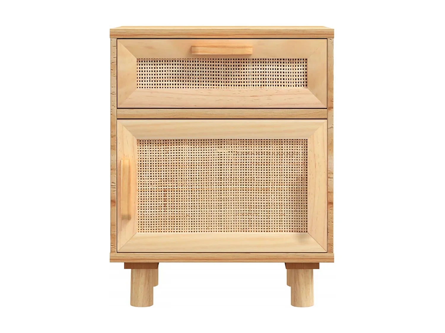 Nachttisch-Beistelltisch Braun Massivholz Kiefer und Natur-Rattan SHL61694