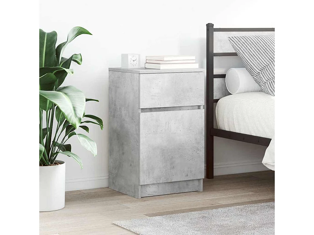 Mesilla de noche | Mesita de noche gris hormigón 39x35x65 cm madera de ingeniería