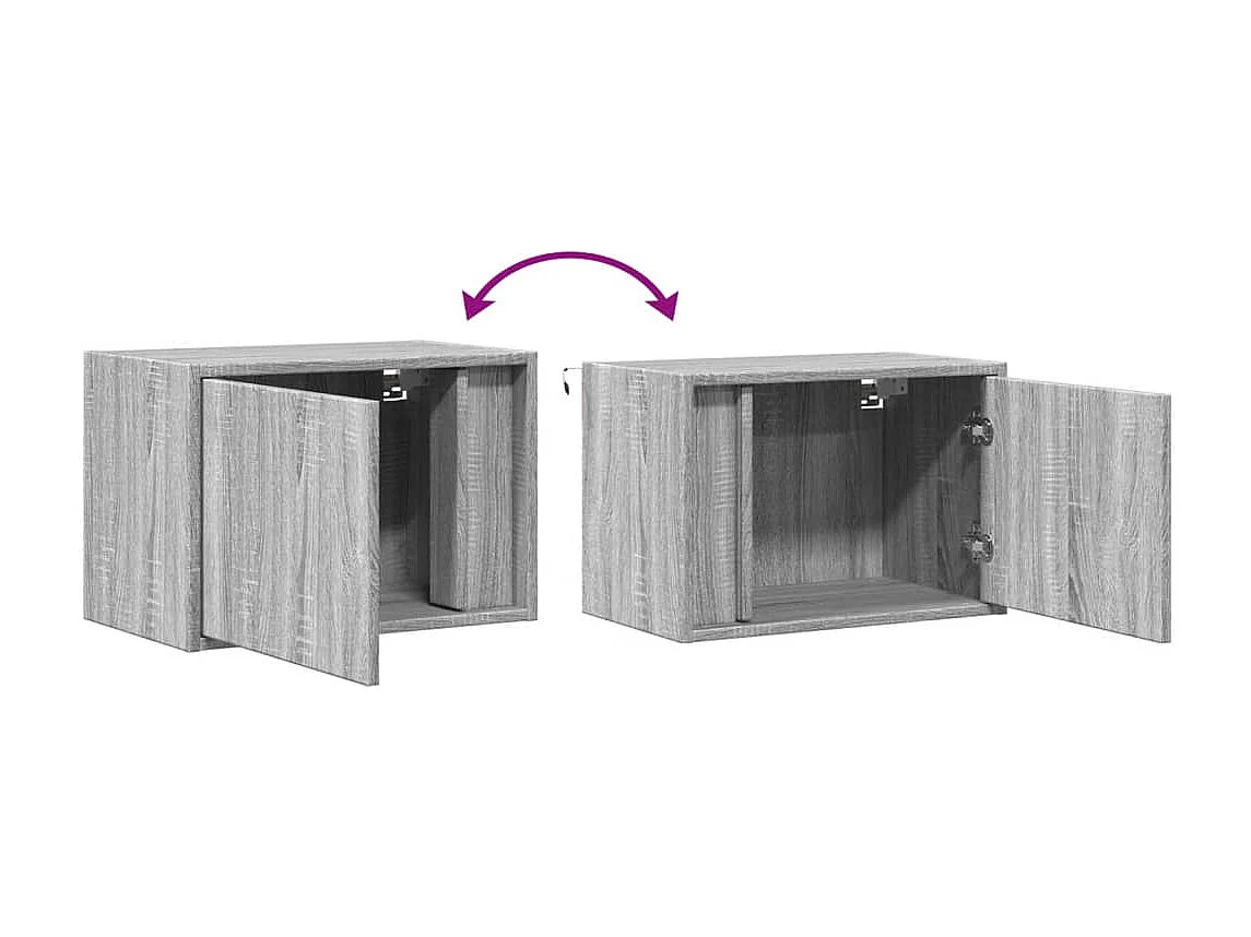 Nachttisch hängend 2er Set mit LED-Leuchten | Wand-Nachttische Grau Sonoma SHL12828