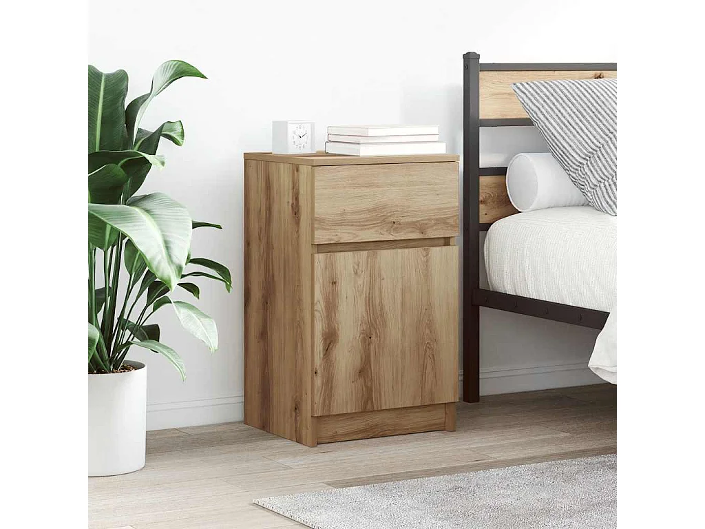 Nachttisch 2er Set-Beistelltisch-Nachttischkommode Artisan-Eiche 39x35x65 cm Holzwerkstoff SHL17470