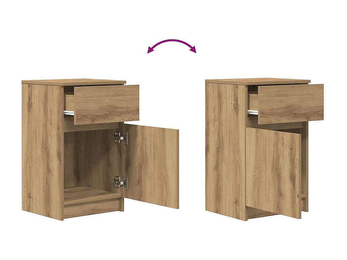 Nachttisch 2er Set-Beistelltisch-Nachttischkommode Artisan-Eiche 39x35x65 cm Holzwerkstoff SHL17470