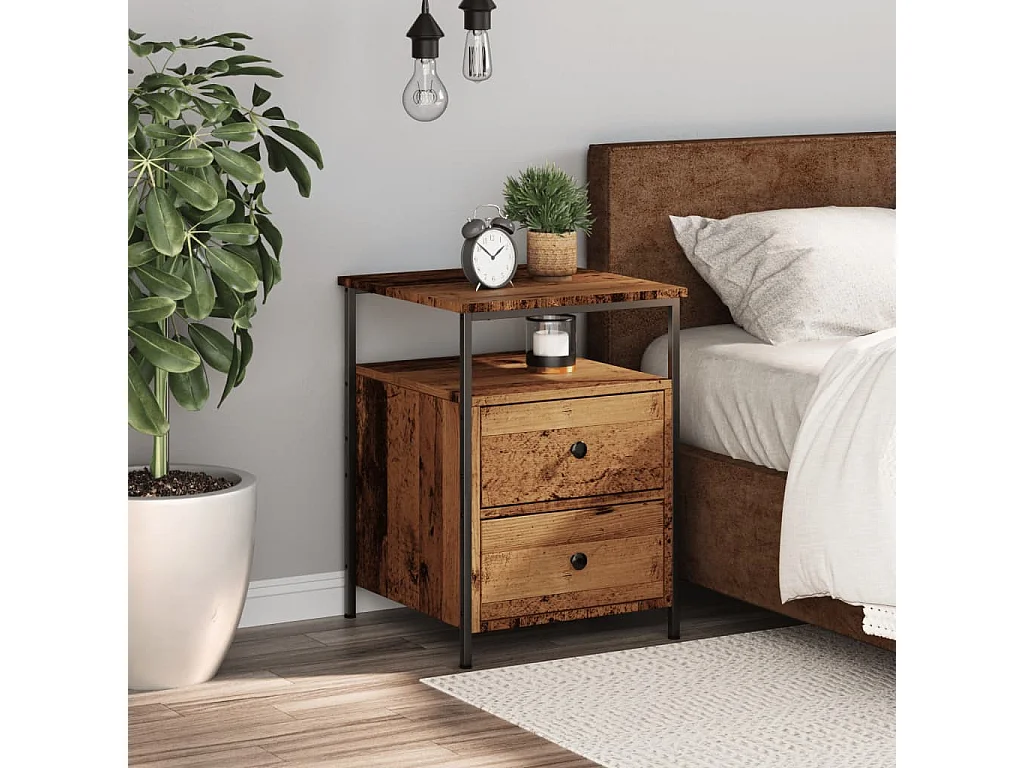 Mesita de noche | Mesilla de noche madera de ingeniería envejecida 44x45x60 cm