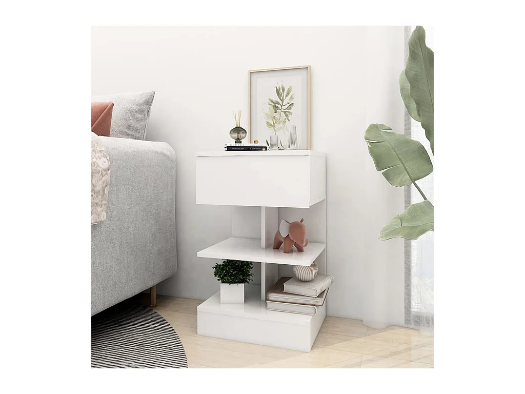 Mesita de noche | Mesilla de noche aglomerado blanco 40x35x65 cm