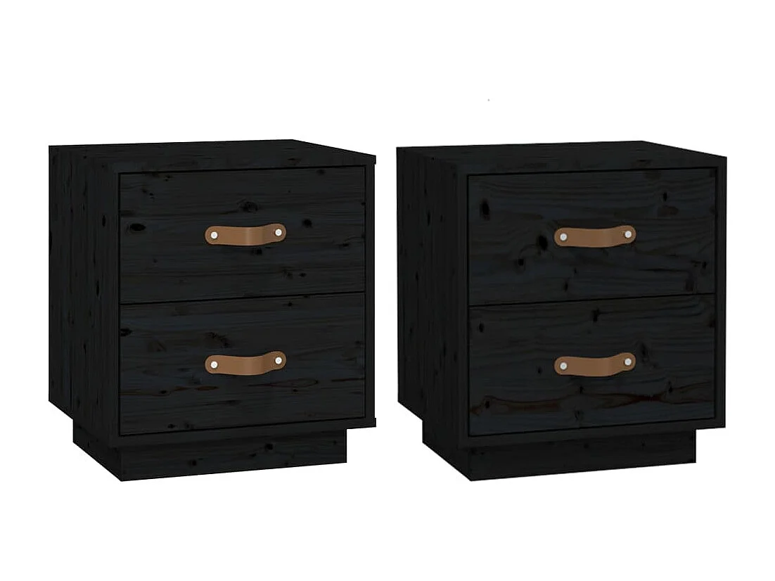Nachttisch 2er Set-Beistelltisch-Nachttischkommode Schwarz 40x34x45 cm Massivholz Kiefer SHL61916