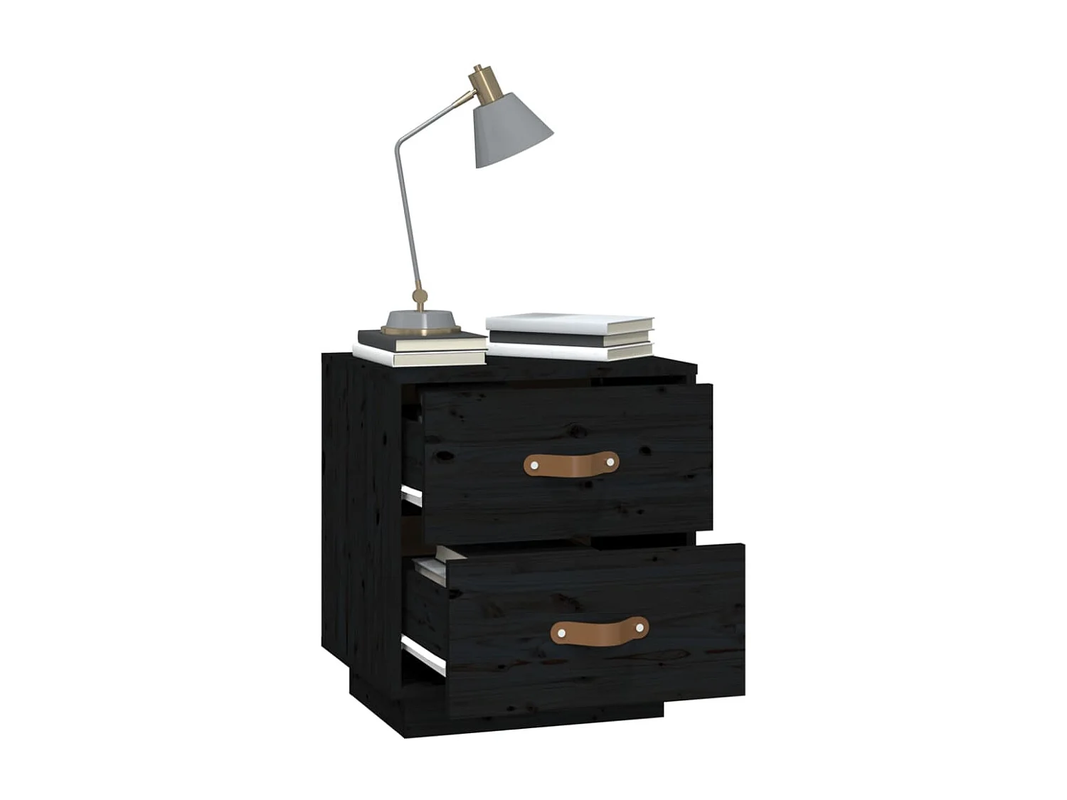 Nachttisch 2er Set-Beistelltisch-Nachttischkommode Schwarz 40x34x45 cm Massivholz Kiefer SHL61916