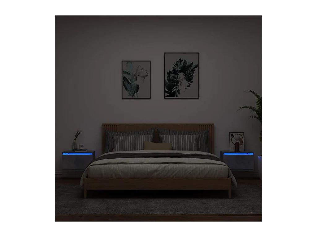 Mesitas de noche | Mesilla de noche de pared con luces LED 2 uds gris hormigón