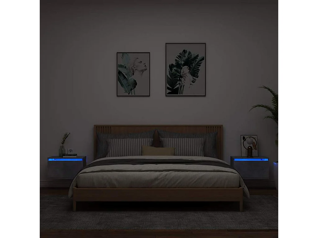 Mesitas de noche | Mesilla de noche de pared con luces LED 2 uds gris hormigón