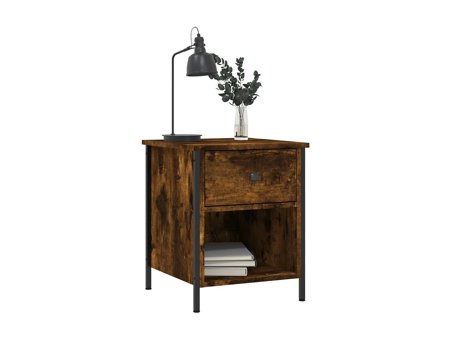 Nachttisch 2er Set-Beistelltisch-Nachttischkommode Räuchereiche 40x42x50 cm Holzwerkstoff SHL67680