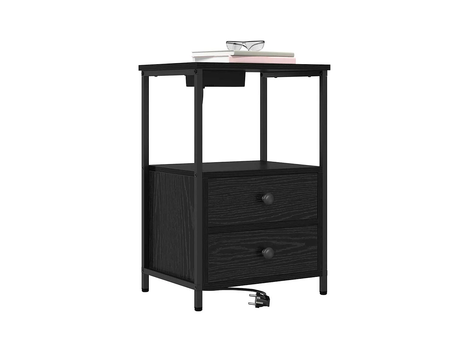 Mesita de Noche | Mesa auxiliar con Estación de Carga 2 uds. Roble negro