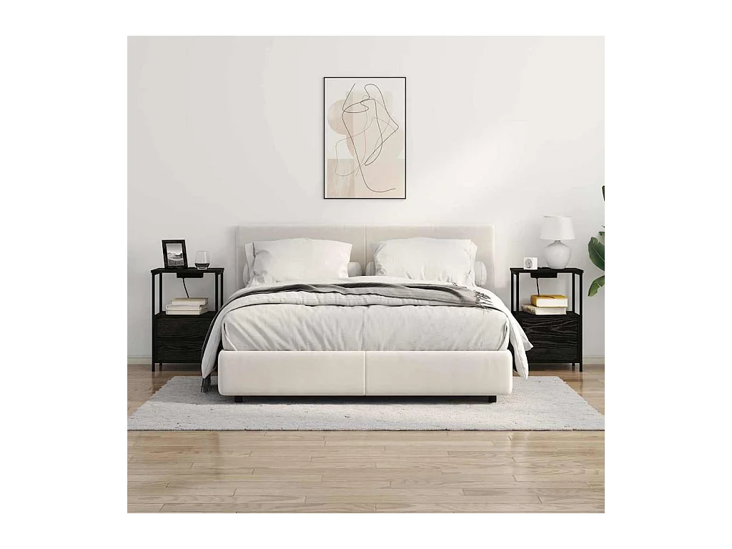 Mesita de Noche | Mesa auxiliar con Estación de Carga 2 uds. Roble negro