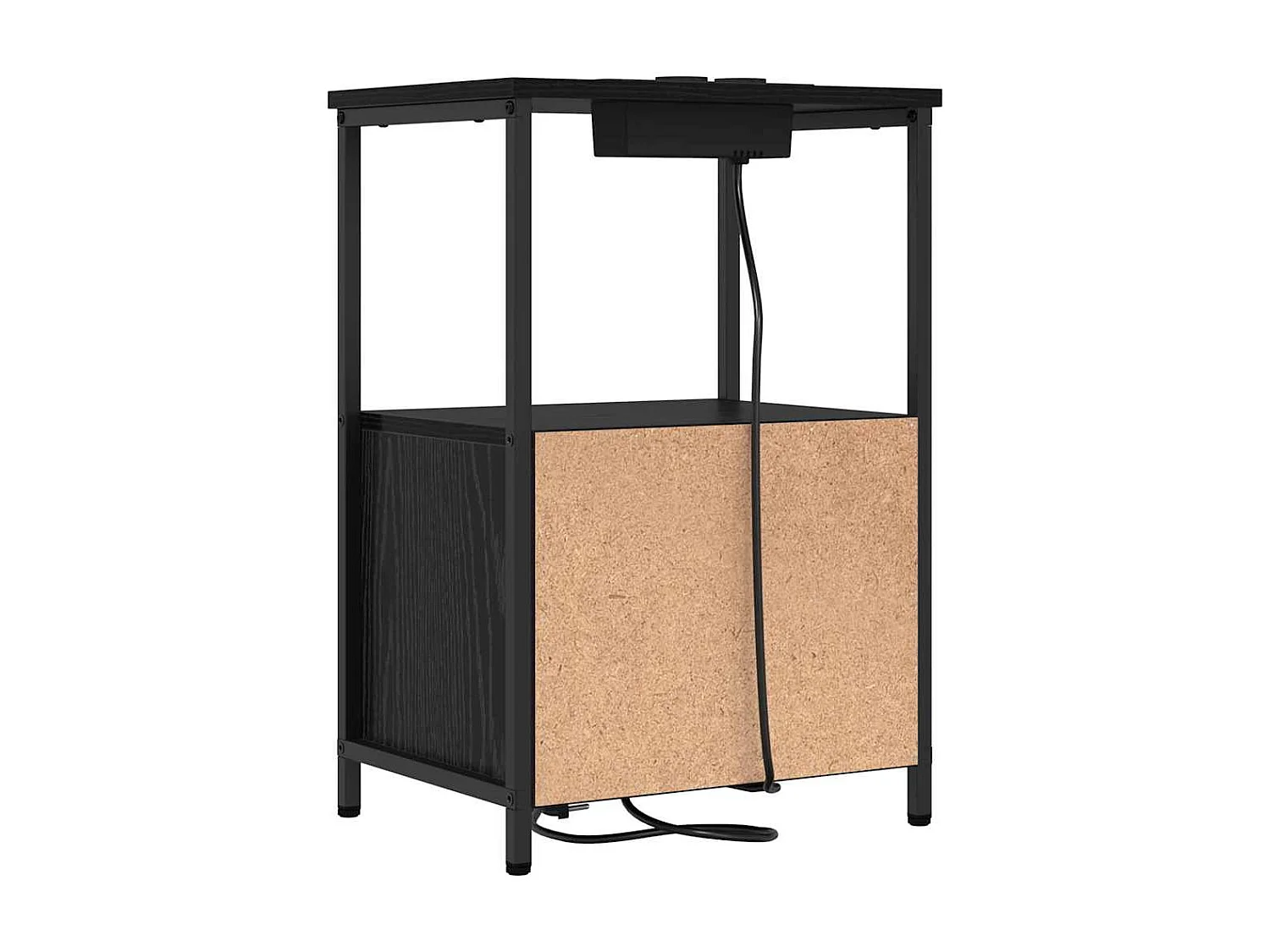 Mesita de Noche | Mesa auxiliar con Estación de Carga 2 uds. Roble negro