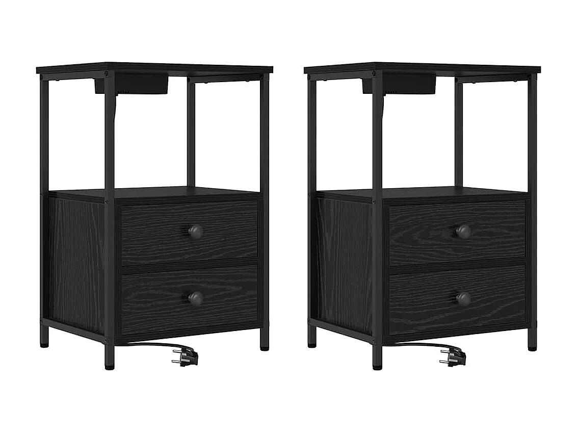 Nachttisch 2er Set-Beistelltisch Schwarz Eichen-Optik 40 x 31 x 60 cm SHL64202