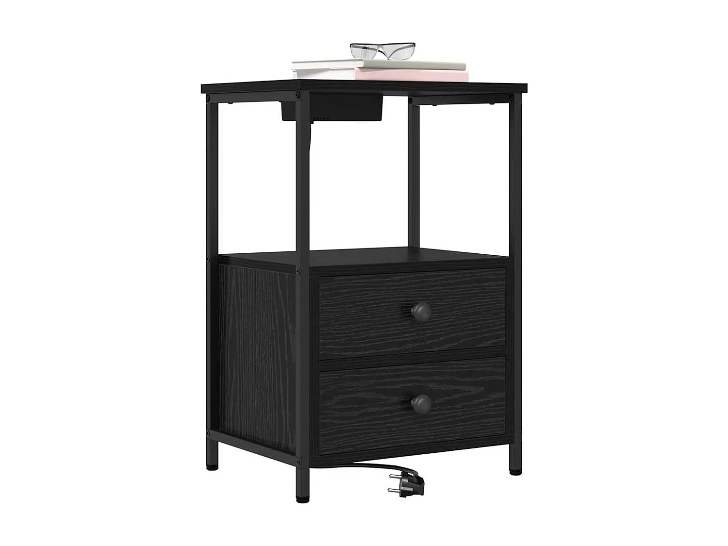 Nachttisch 2er Set-Beistelltisch Schwarz Eichen-Optik 40 x 31 x 60 cm SHL64202