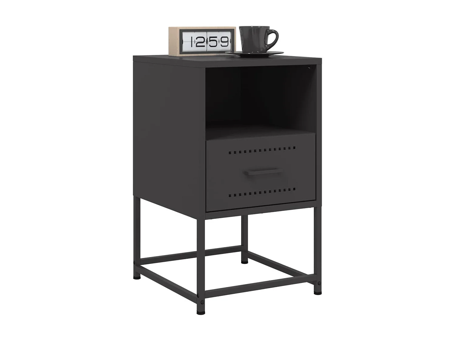 Nachttisch 2er Set-Beistelltisch-Nachttischkommode Schwarz 36x39x60,5 cm Stahl SHL12881