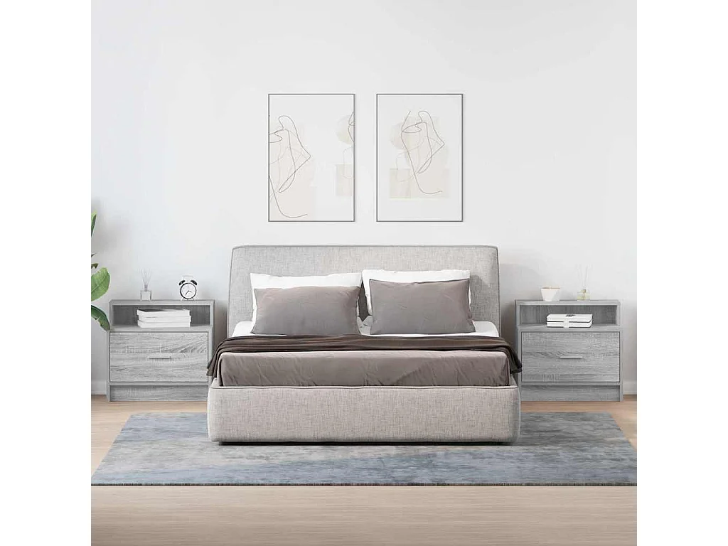 Mesillas de noche | Mesita de noche con cajón 2 uds gris sonoma 51x31x47 cm