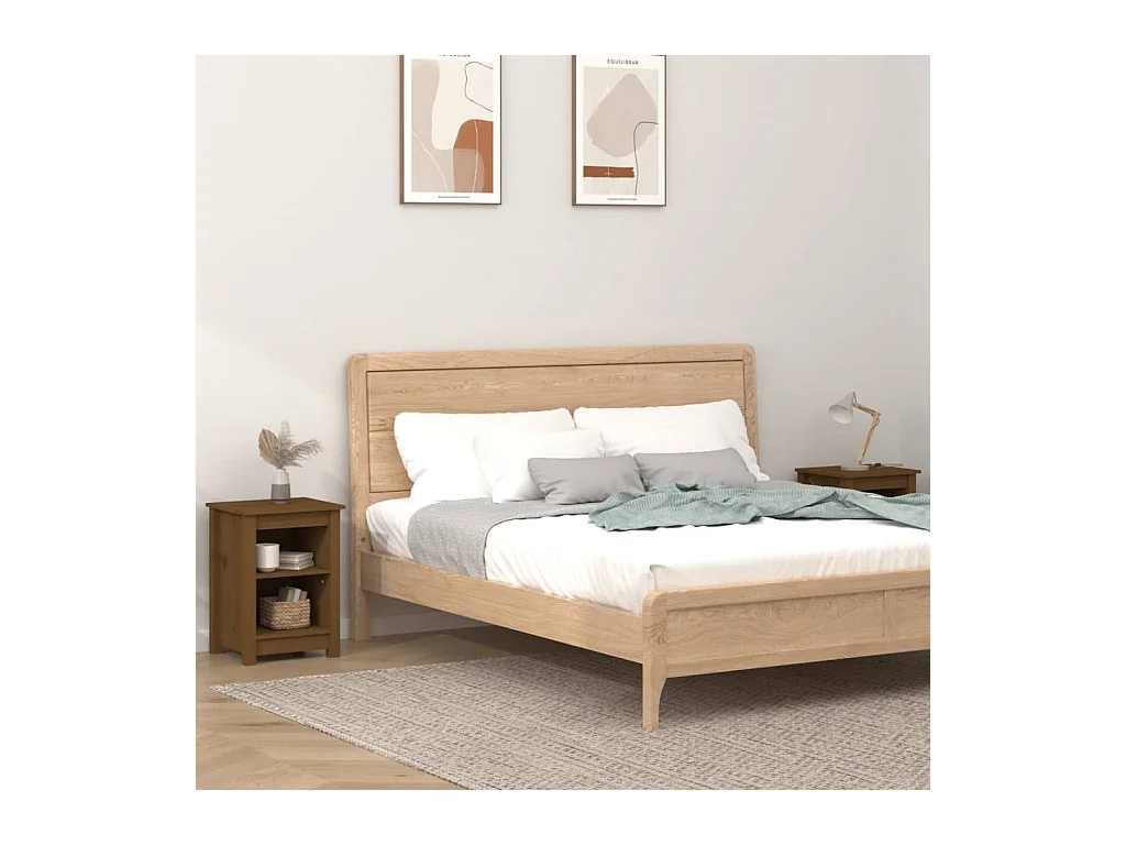 Mesitas de noche | Mesilla de noche 2 uds madera de pino marrón miel 40x35x55 cm
