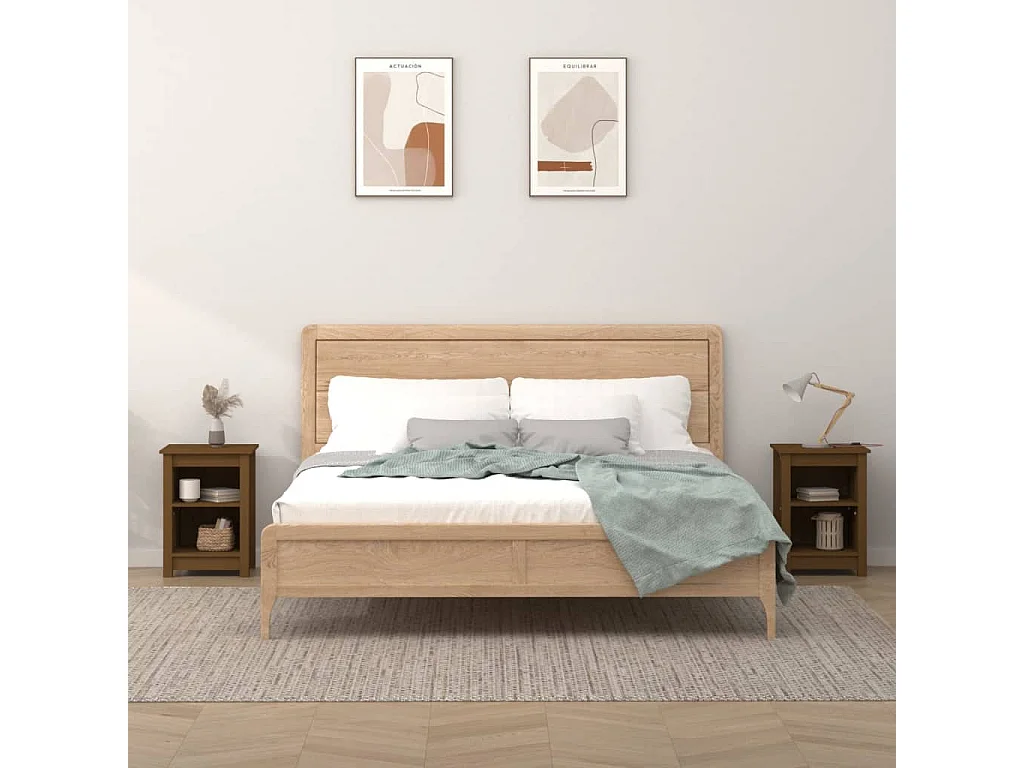 Nachttisch 2er Set-Beistelltisch-Nachttischkommode Honigbraun 40x35x55 cm Massivholz Kiefer SHL31376