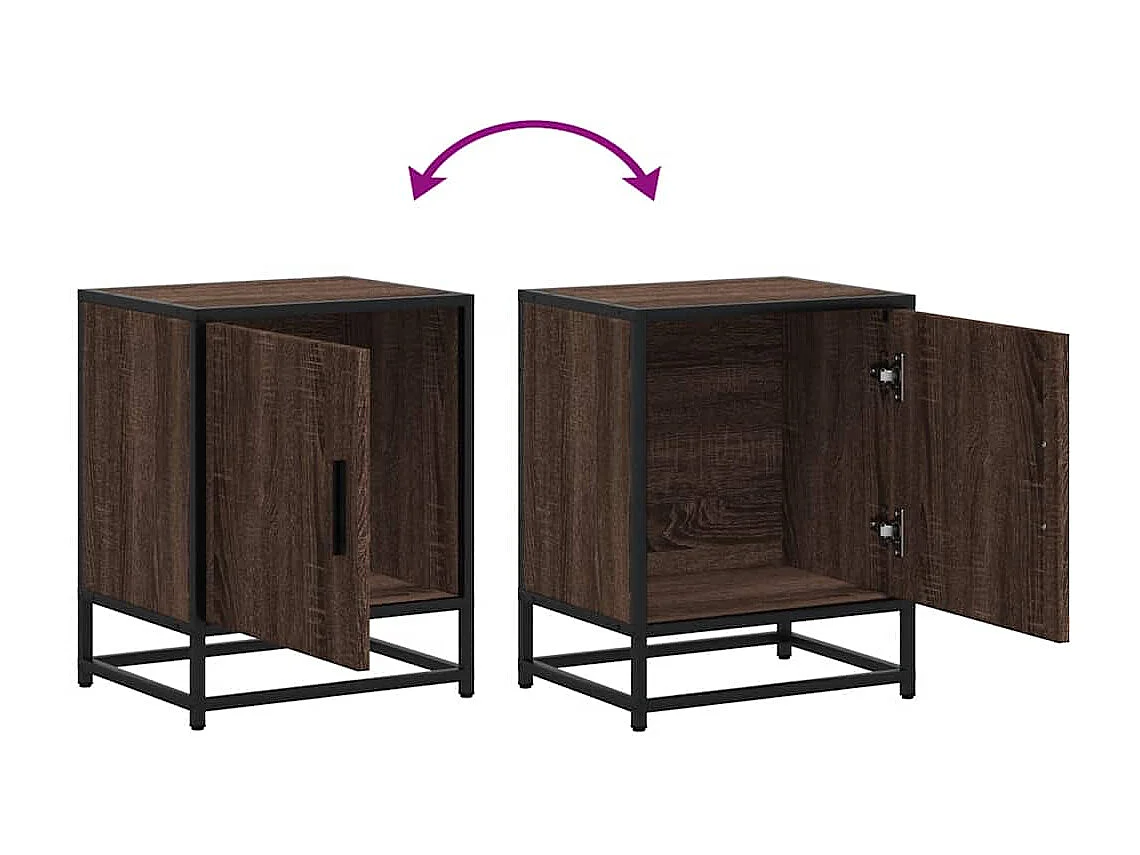 Mesita de noche | Mesilla de noche madera ingeniería roble marrón 40x31x50cm metal