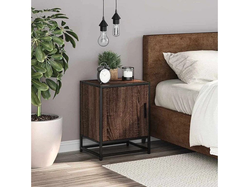 Nachttisch-Beistelltisch Braun Eichen-Optik 40x31x50 cm Holzwerkstoff Metall SHL66050