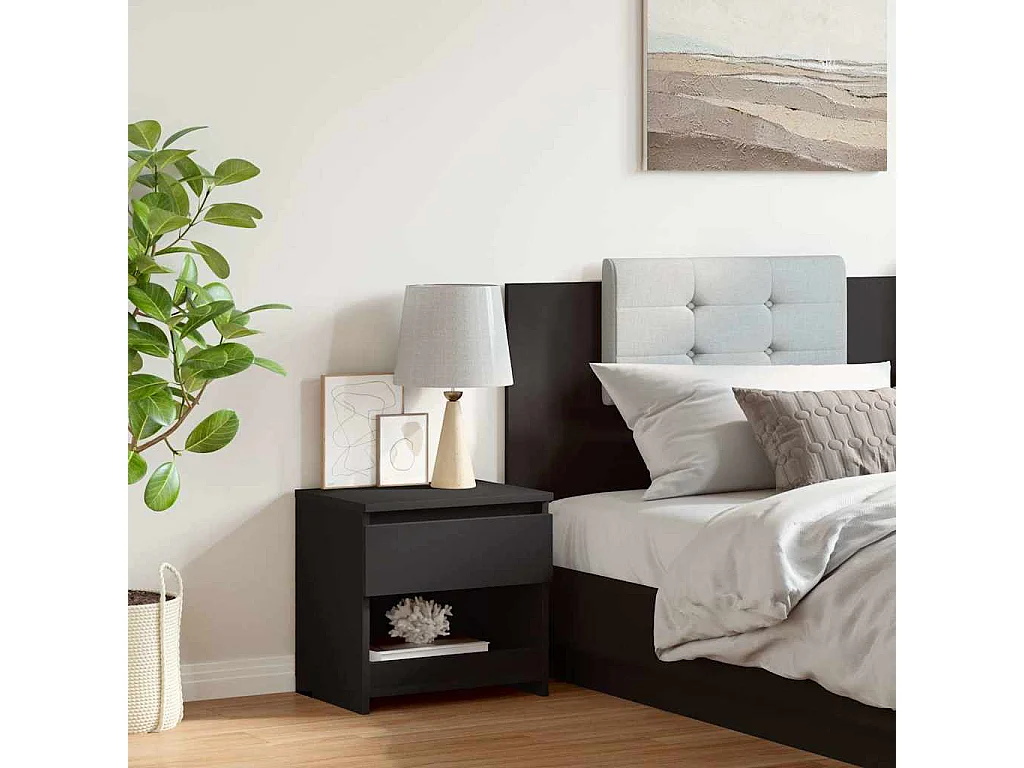 Mesita de noche | Mesilla de noche de madera contrachapada negro 40x30x39 cm