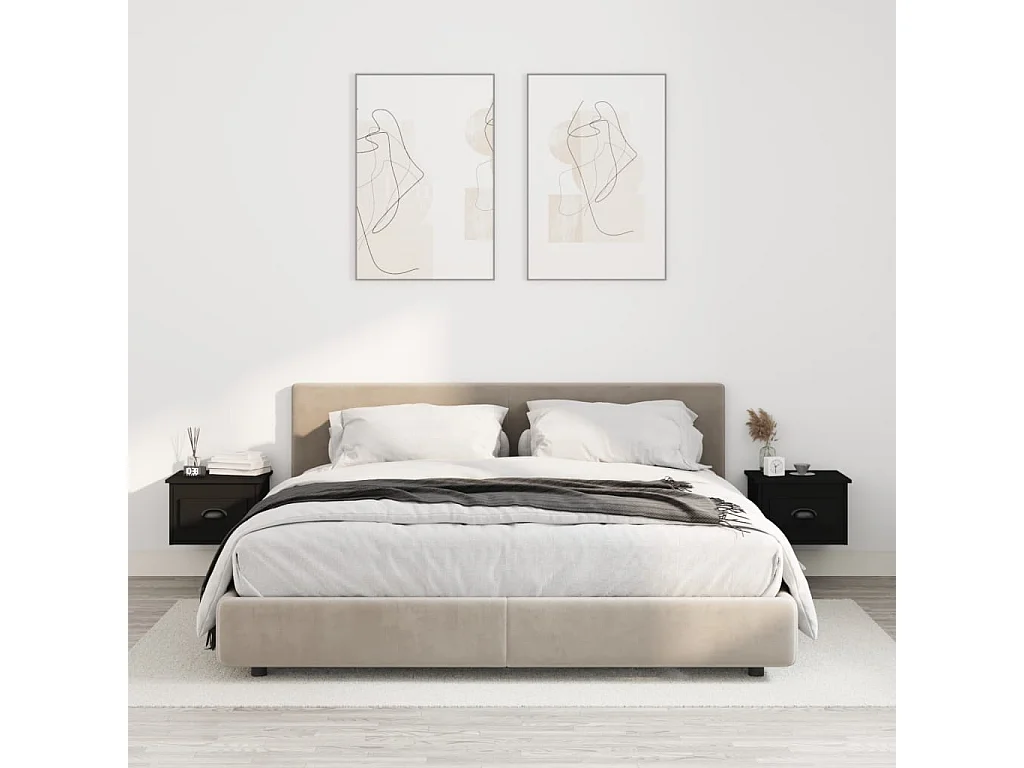 Mesitas de noche | Mesilla de noche de pared 2 uds negra 41,5x36x28 cm