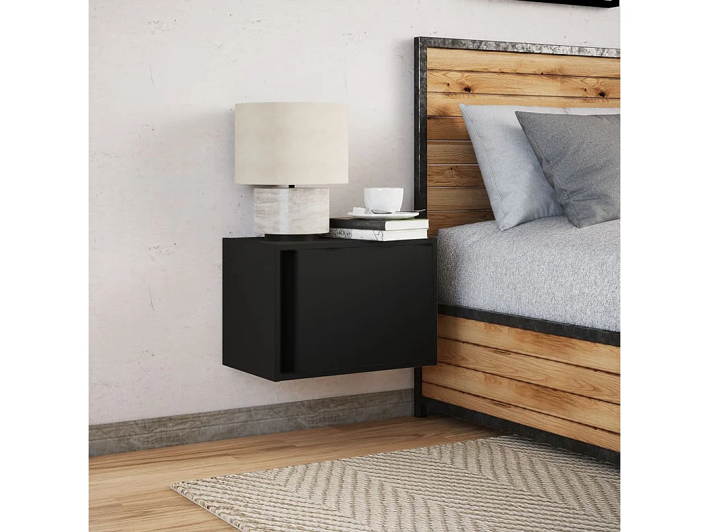 Mesita de noche | Mesilla de noche de pared con luces LED negro