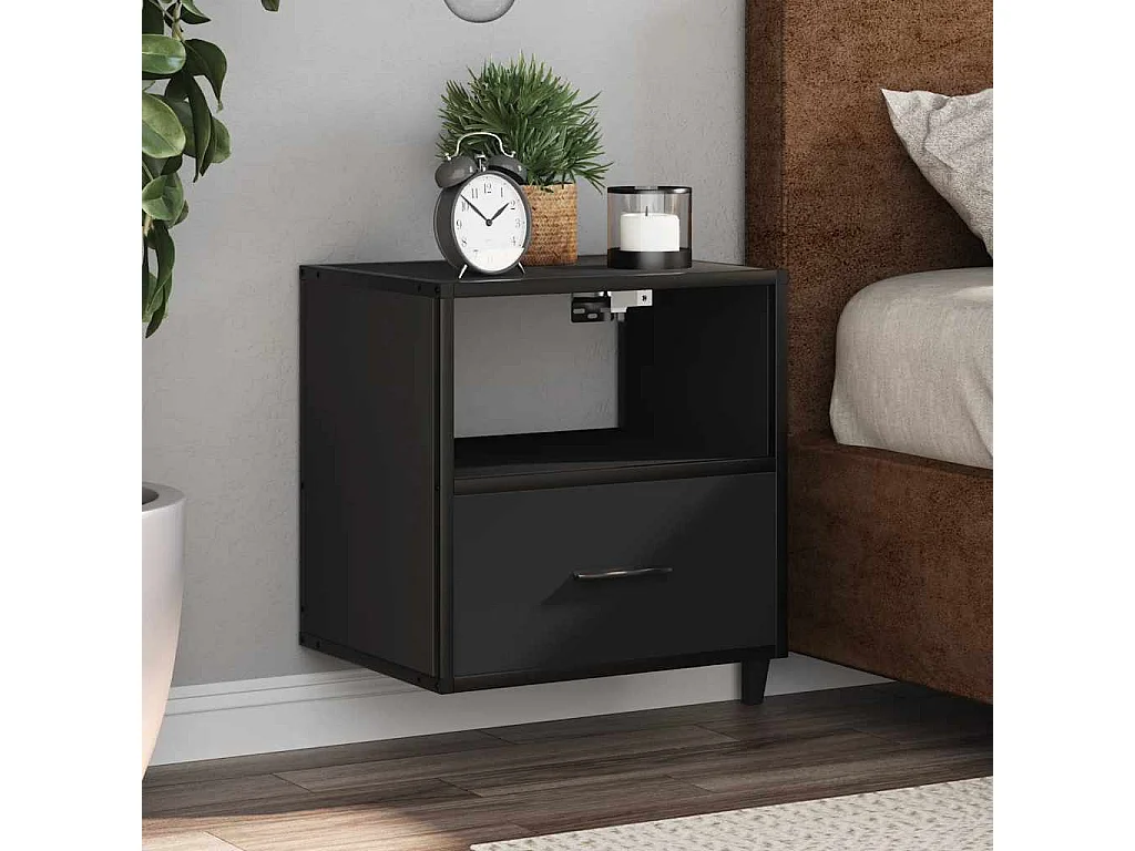 Nachttisch hängend 2er Set | Wand-Nachttische Schwarz 40x31x39,5 cm SHL32379