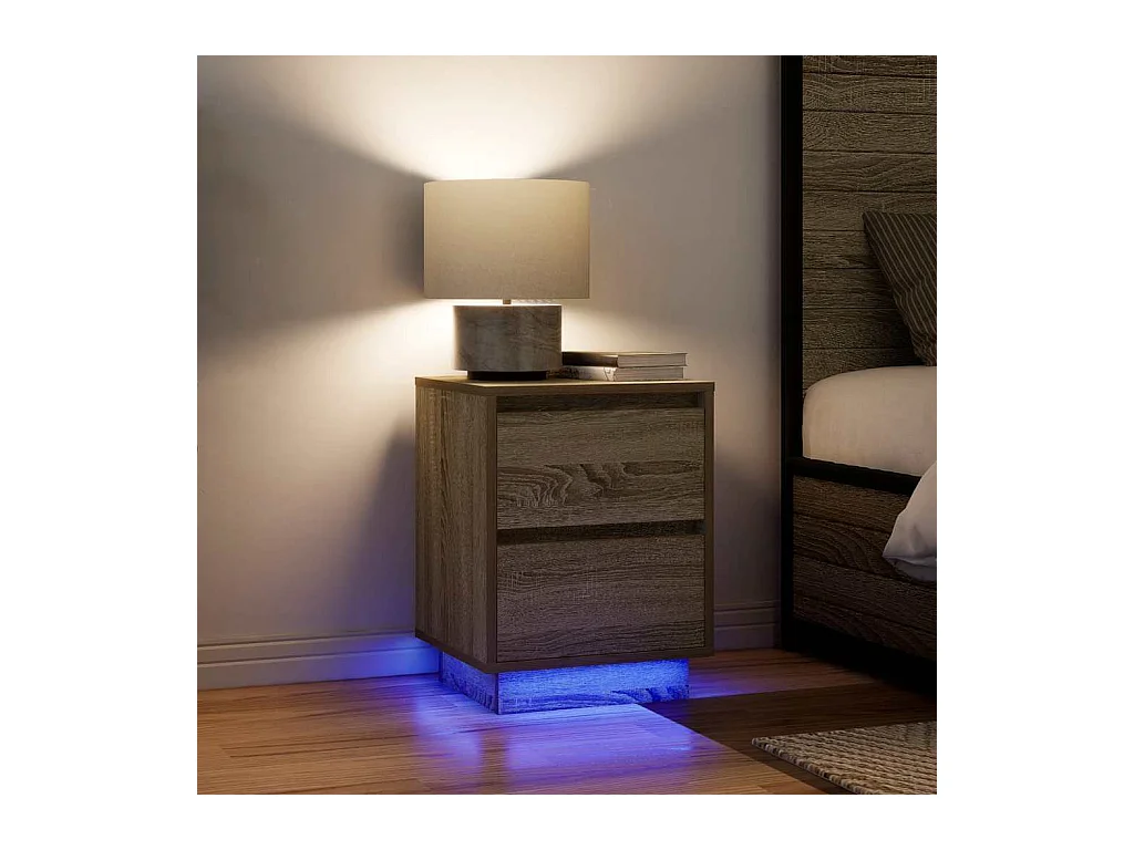 Mesillas de noche | Mesita de noche con luces LED 2 uds roble sonoma 38x34x50 cm