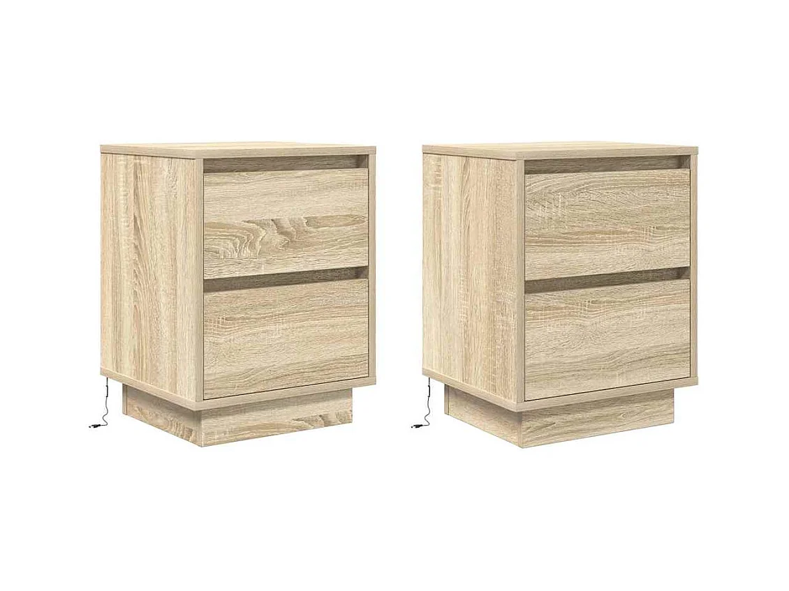 Mesillas de noche | Mesita de noche con luces LED 2 uds roble sonoma 38x34x50 cm