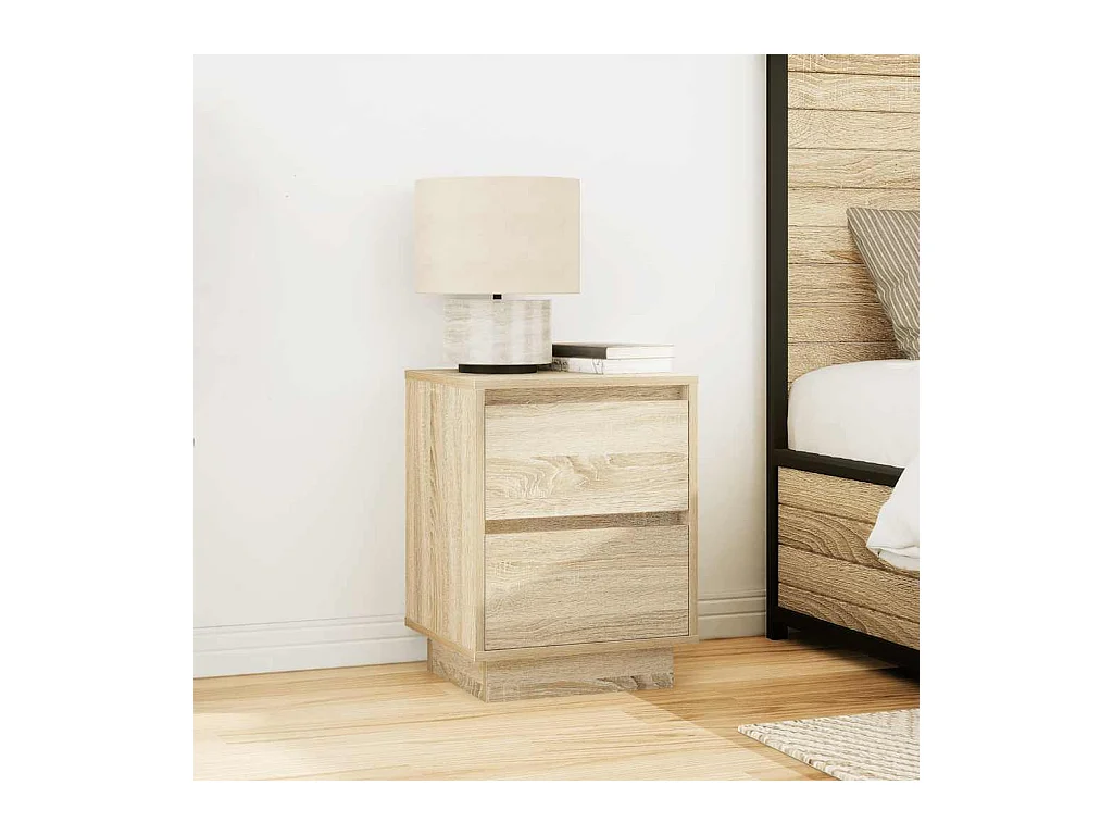 Mesillas de noche | Mesita de noche con luces LED 2 uds roble sonoma 38x34x50 cm