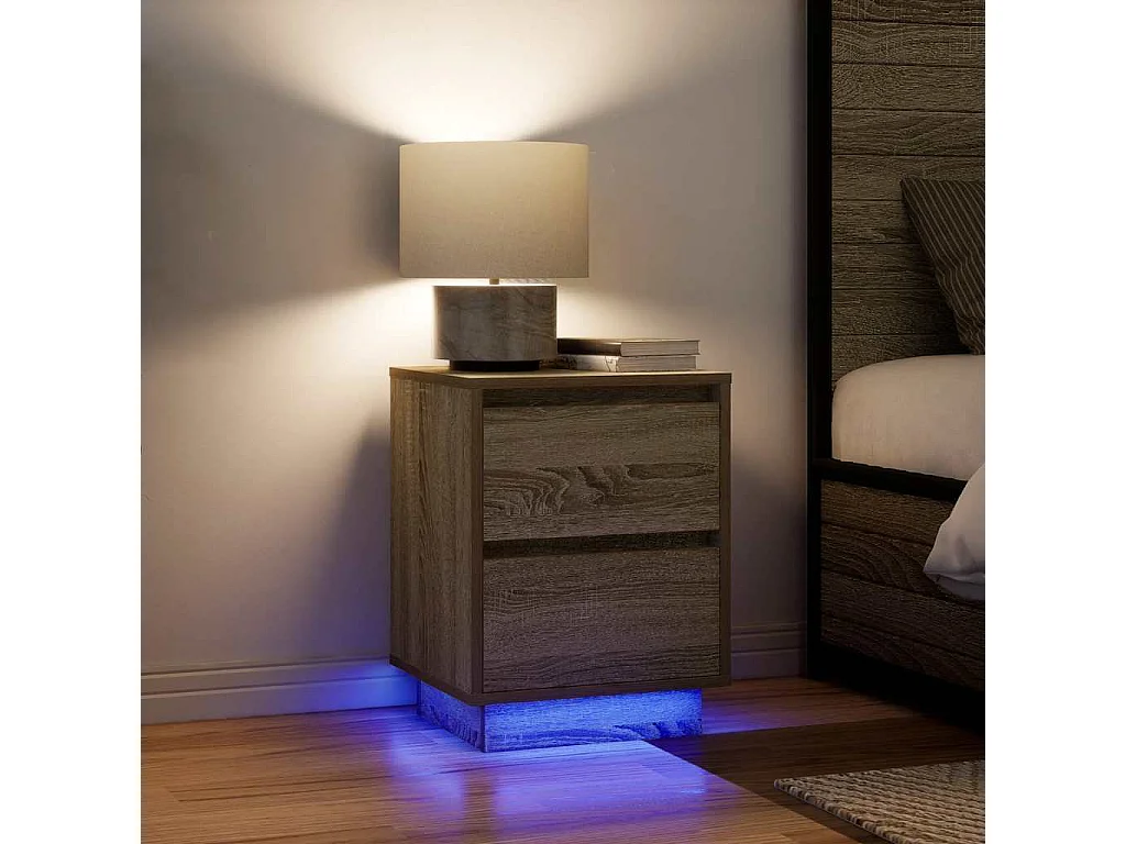 Nachttische mit LED-Leuchten 2er Set | Beistelltisch Sonoma-Eiche 38x34x50 cm SHL87169