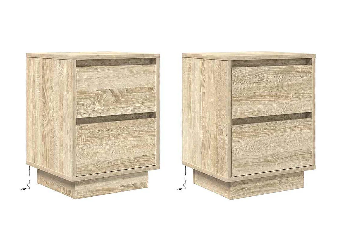 Nachttische mit LED-Leuchten 2er Set | Beistelltisch Sonoma-Eiche 38x34x50 cm SHL87169