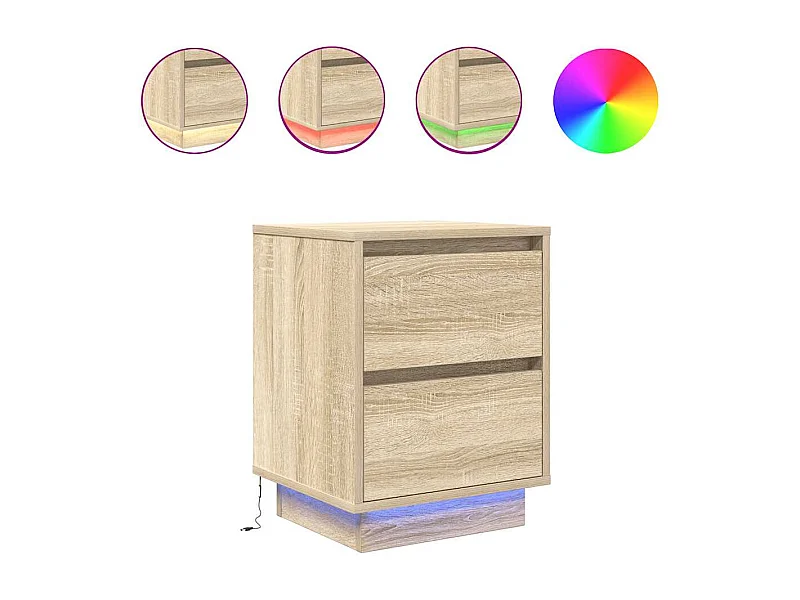 Nachttische mit LED-Leuchten 2er Set | Beistelltisch Sonoma-Eiche 38x34x50 cm SHL87169