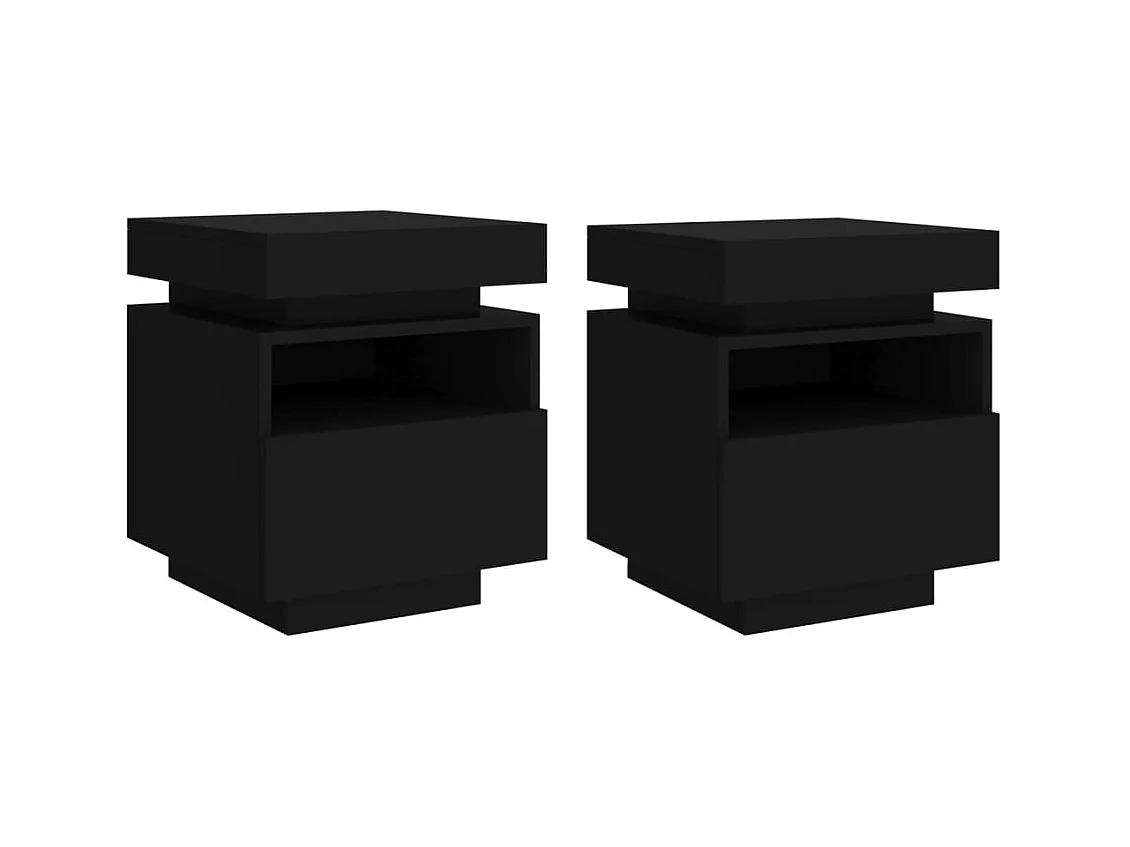 Pack 2 uds Mesitas de noche | Mesilla de noche con luces LED negro 40x39x48,5 cm