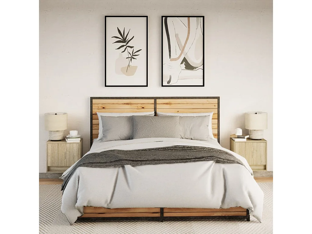 Mesitas de noche | Mesilla de noche de pared con luces LED 2 unidades roble Sonoma