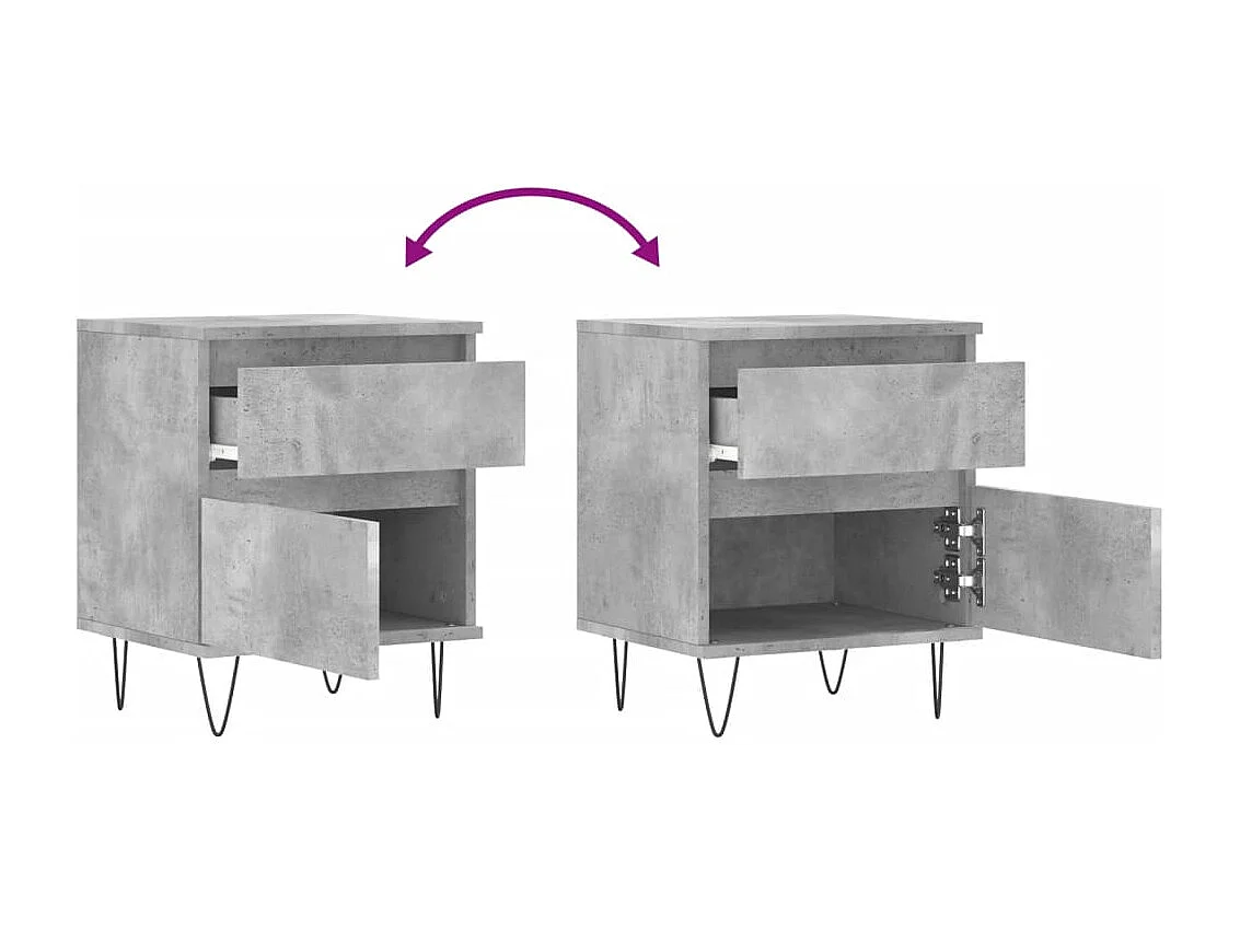 Lot de 2 Tables de chevet avec tiroirs gris béton 40x35x50 cm bois d’ingénierie