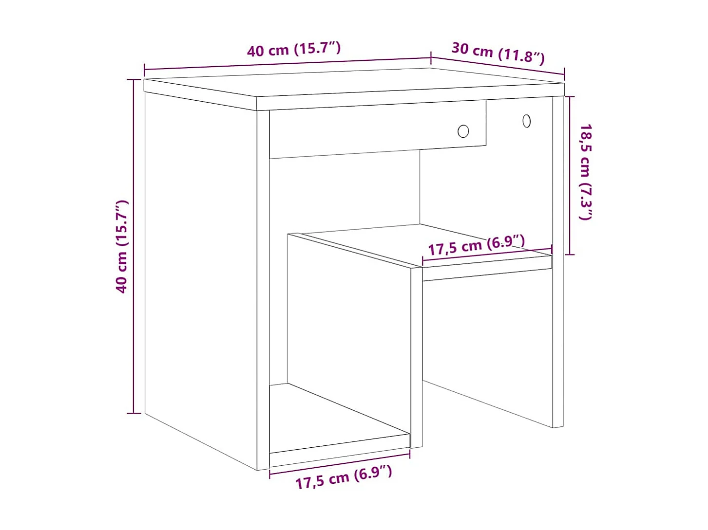 Table de chevet-Table d'appoint chêne artisanal 40x30x40 cm bois d'ingénierie