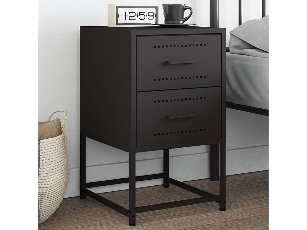 Nachttisch-Beistelltisch-Nachtschrank Schwarz 36x39x60,5 cm Stahl SHL86134