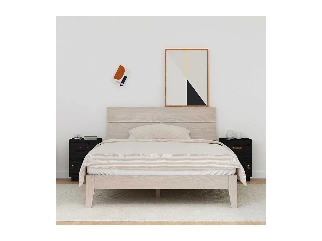 Mesitas de noche | Mesilla de noche 2 uds madera maciza de pino negro 40x34x55 cm