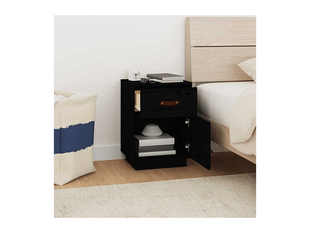 Mesitas de noche | Mesilla de noche 2 uds madera maciza de pino negro 40x34x55 cm