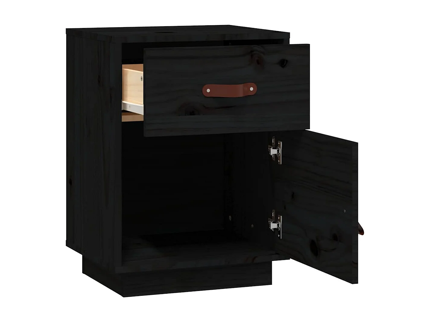 Nachttisch 2er Set-Beistelltisch-Nachttischkommode Schwarz 40x34x55 cm Massivholz Kiefer SHL17861