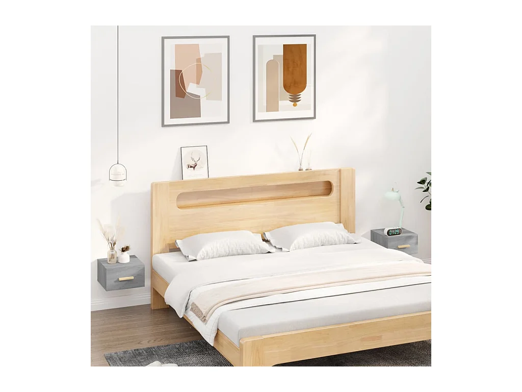 Mesitas de noche | Mesilla de noche de pared 2 uds color gris Sonoma 35x35x20 cm