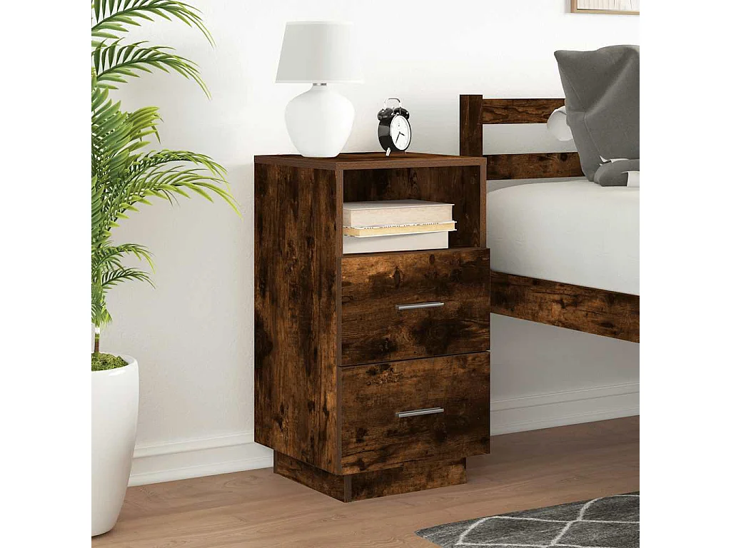 Mesilla de noche | Mesita de noche con 2 cajones roble ahumado 36x36x68 cm