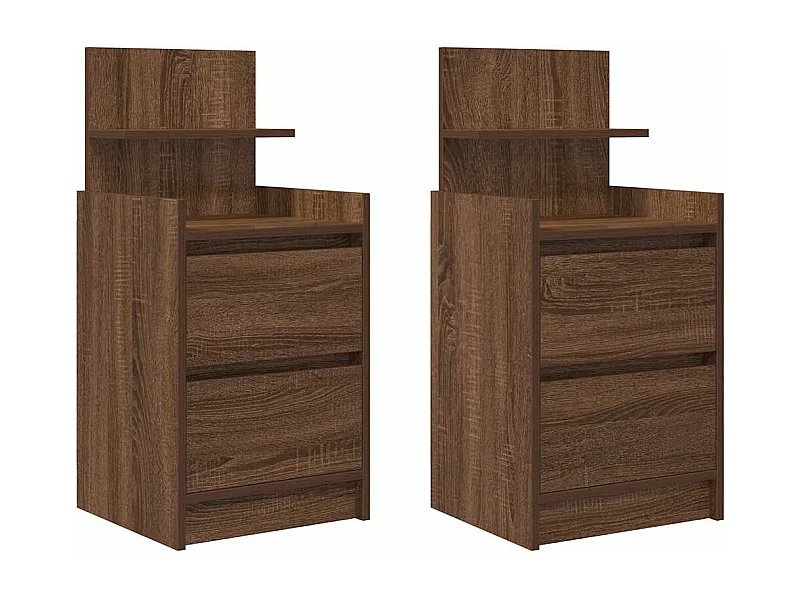 Pack 2 uds Mesilla de noche | Mesitas de noche con 2 cajones roble marrón 38x34x80 cm